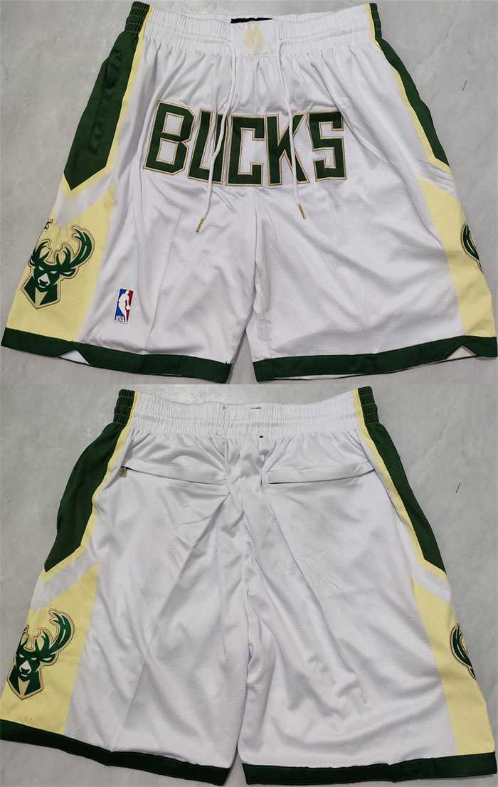 Men%27s Milwaukee Bucks White Shorts (Run Small)->nba shorts->NBA Jersey